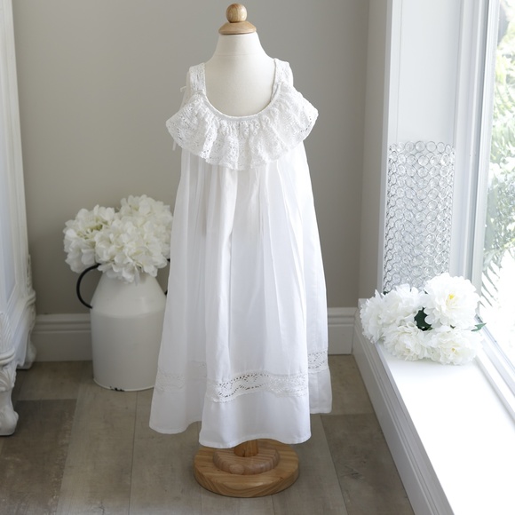 Strasburg Bella Luna White Cotton LINED Slip Dress with Crocheted Lace Like New - Picture 4 of 6